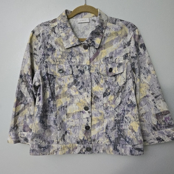 Chico's Linen Blend Multi-Color Blazer Jacket Size 1 , Medium - Picture 1 of 12